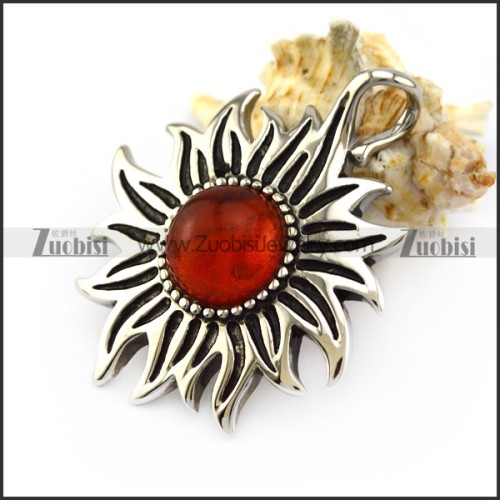 ruby stone sun shaped 316L stainless steel pendant for women p005714