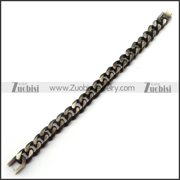 Stainless Steel Link Bracelet in Black Burnout Finishing with Pearl Buckle b005860