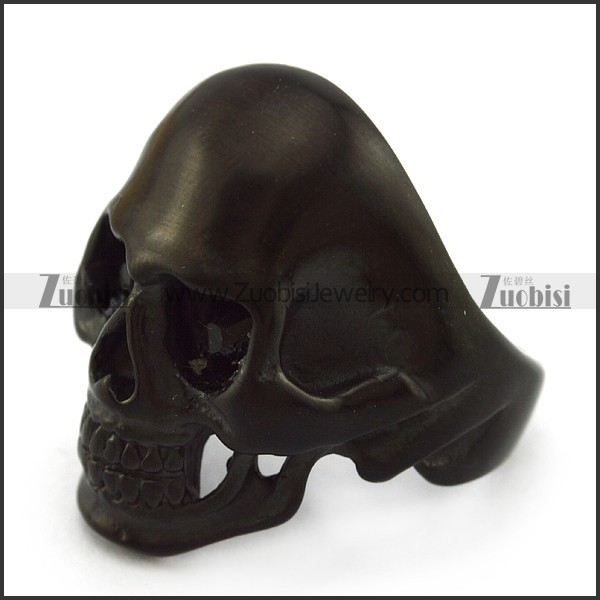 Black Plating Skull Ring with Dark Black Rhinestones Eyes r004294