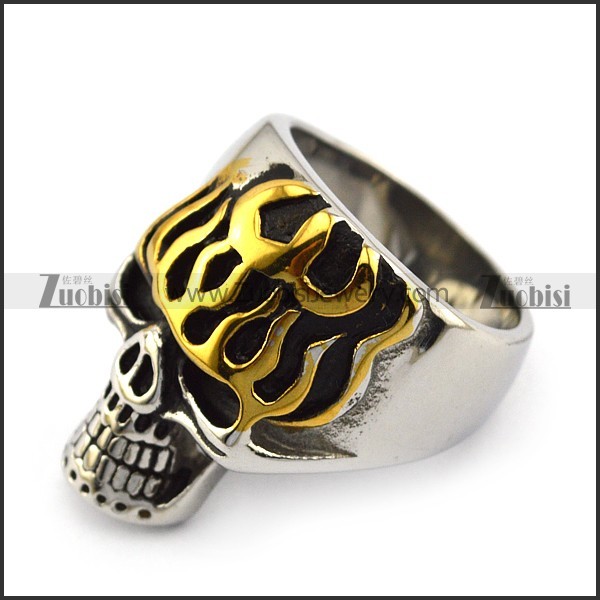 Gold Plating Flame Skull Ring r004552