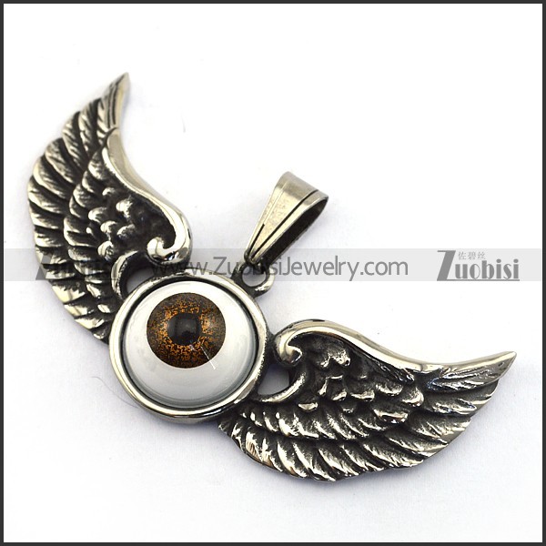big brown angel eye pendant with 2 wings p002086