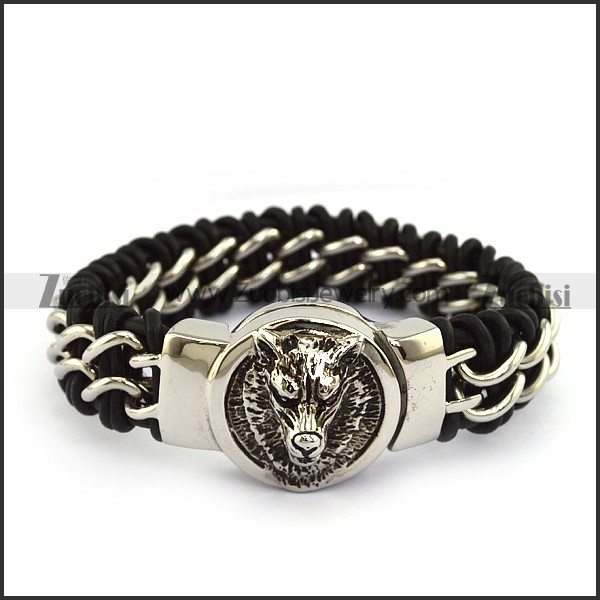 Wolf Head Leather Bracelet b004848