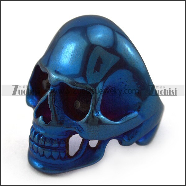 Black Rhinestones Eyes Skull Ring in Blue Plating r004290