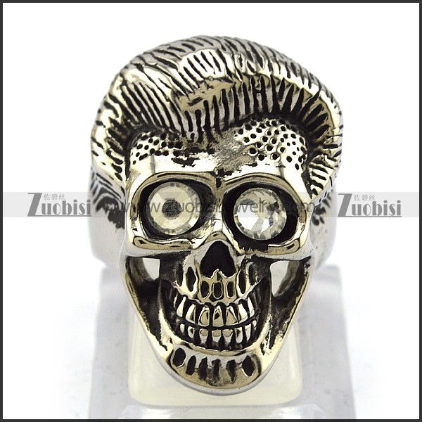Big Clear Rhinestones Eyes Skull Ring r004306