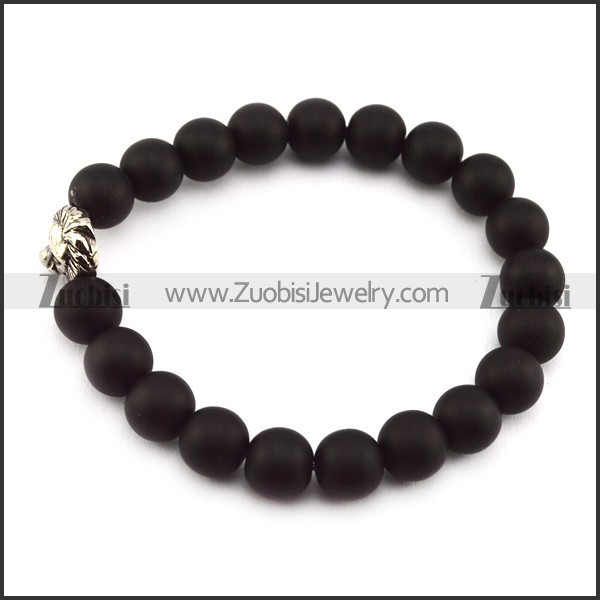20 Black Beads with 10mm Diameter and One SS Metal Lion Bead b005945