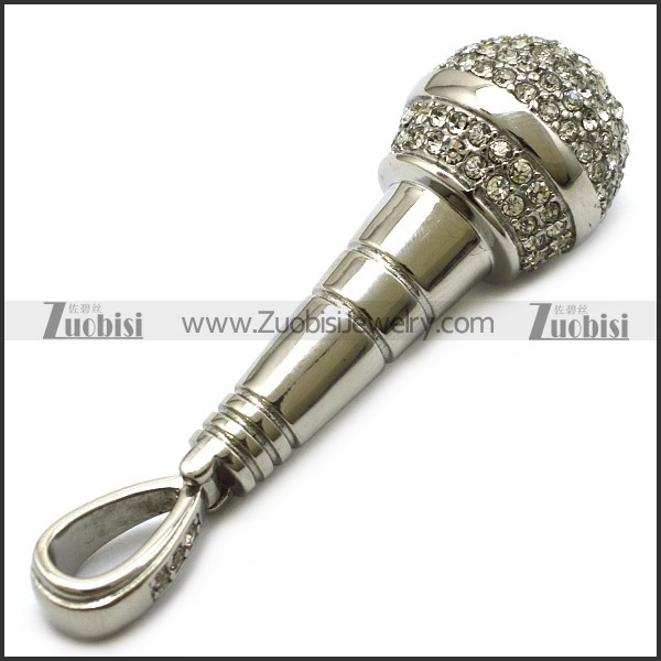 Big Rhinestone Microphone Pendant p007044