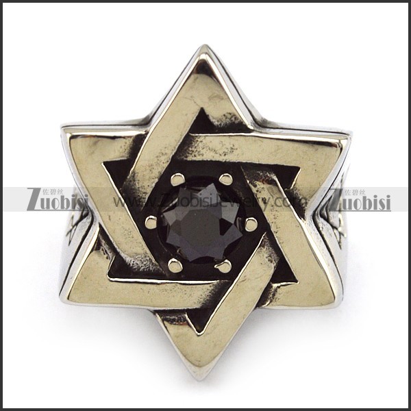 Hexagram Ring with Black Solid Zircon called Magen David Ring r001219