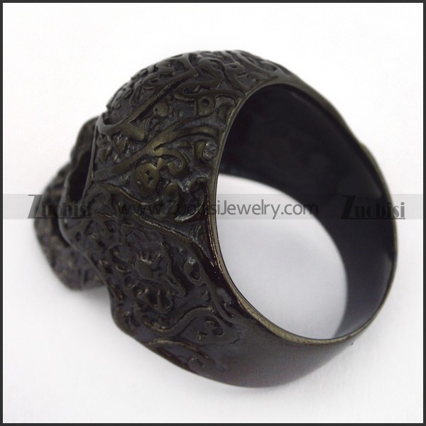 black cover flower skull ring for mens r001489