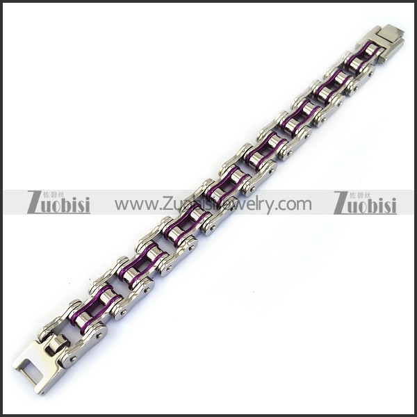 Silver Stainless Steel Bicycle Chain Bracelet with Purple Piece b004131