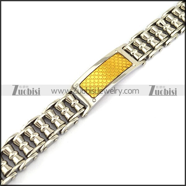Silver Stainless Steel Bike Chain Bracelet with GP ID Plate b003991