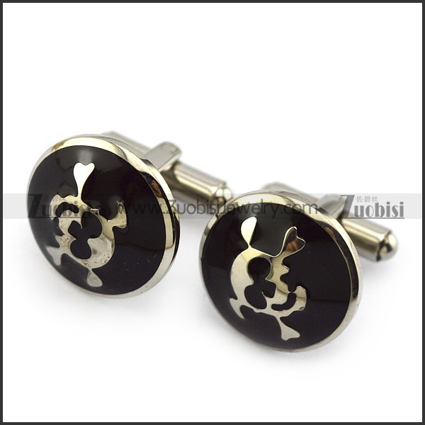 Black Epoxy Skull Cufflink in Stainless Steel c000143
