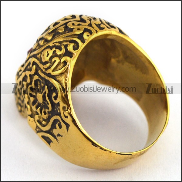 red-hot rhinestone eyes gold plating flower skull ring r002004