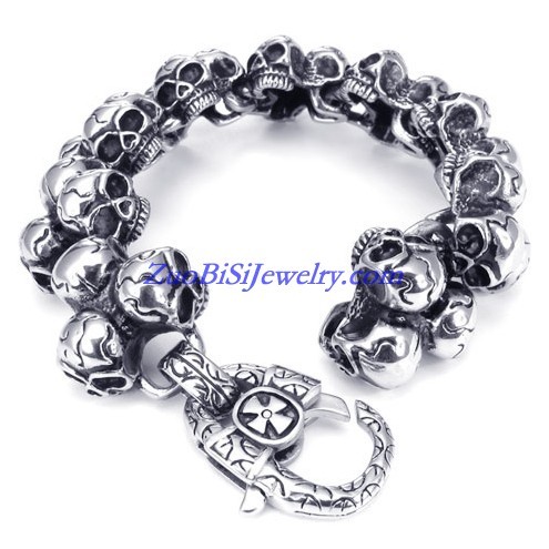 heavy 3 skull heads casting bracelet for men JB450002