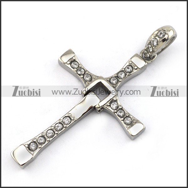 Rhinestones Steel Cross Pendant p002964