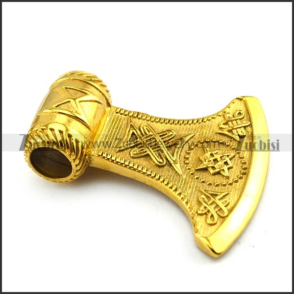Big Golden Stainless Steel Axe Pendant p004812