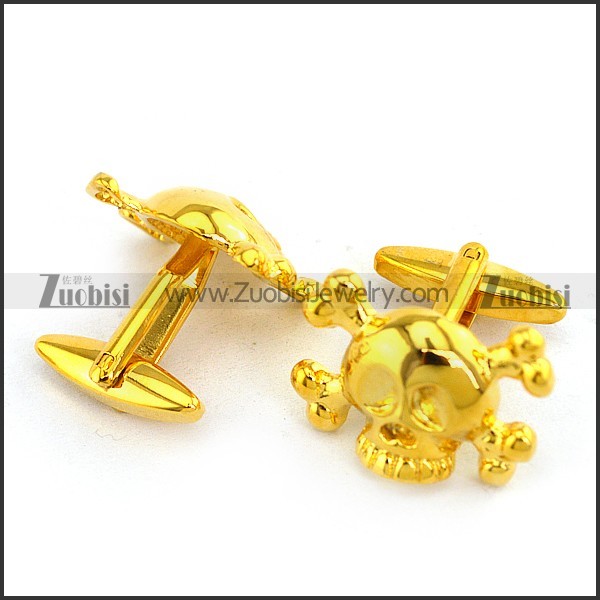 Yellow Gold Tone Skull Cooper Cufflinks c000051