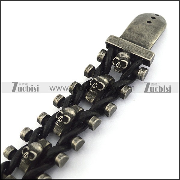 Antique Stainless Steel Leather Bracelet with Adjustable Buckle 3 Length b004325