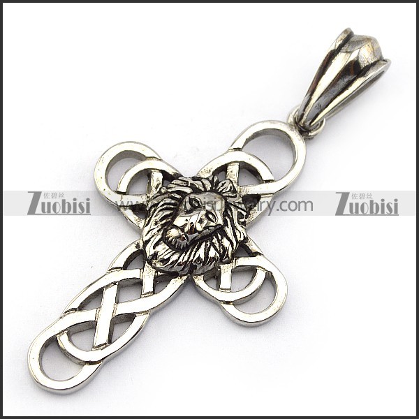 Stainless Steel Cross Pendant with Leo Head p004921