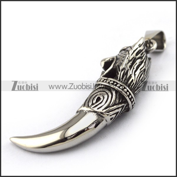 Solid Stainless Steel Wolf Head Tooth Pendant p003773