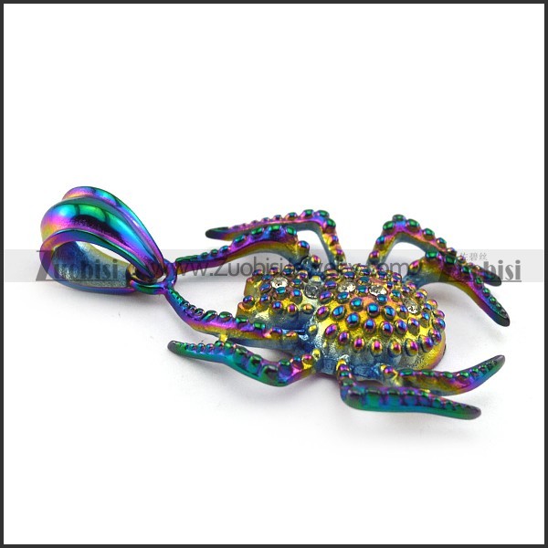 Big Colourful Spider Pendant with 4 Clear Rhinestones p004936