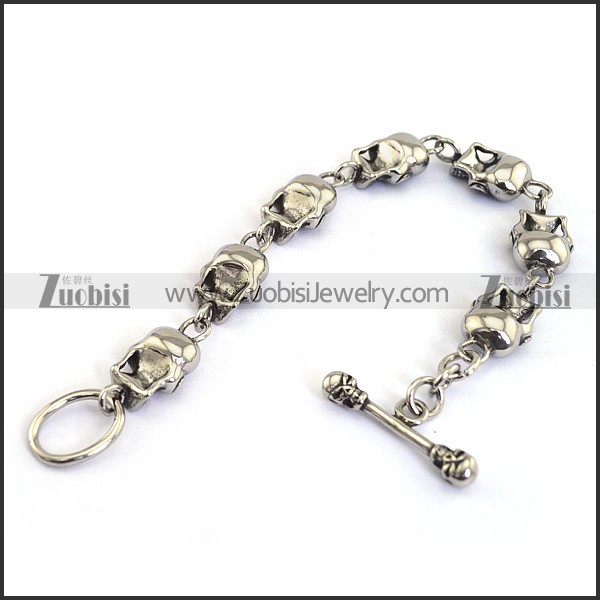 21cm long 7 skull heads bracelet with skull OT buckle b002781