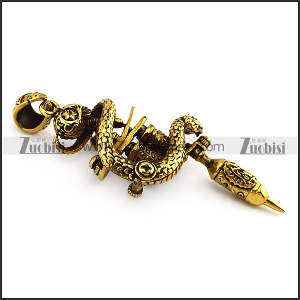 Vintage Gold Stainless Steel Tattoo Pendant p004810