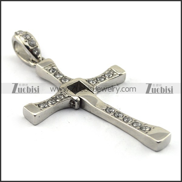 Rhinestones Steel Cross Pendant p002964