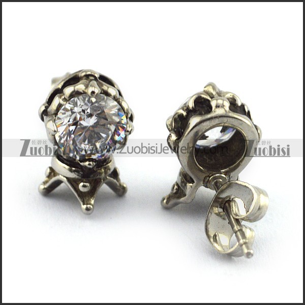 Stainless Steel Zircon Crown Earring - e000076