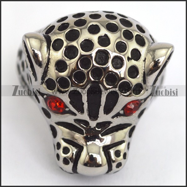 Stainless Steel Leopard Ring w Red Eye-r000359