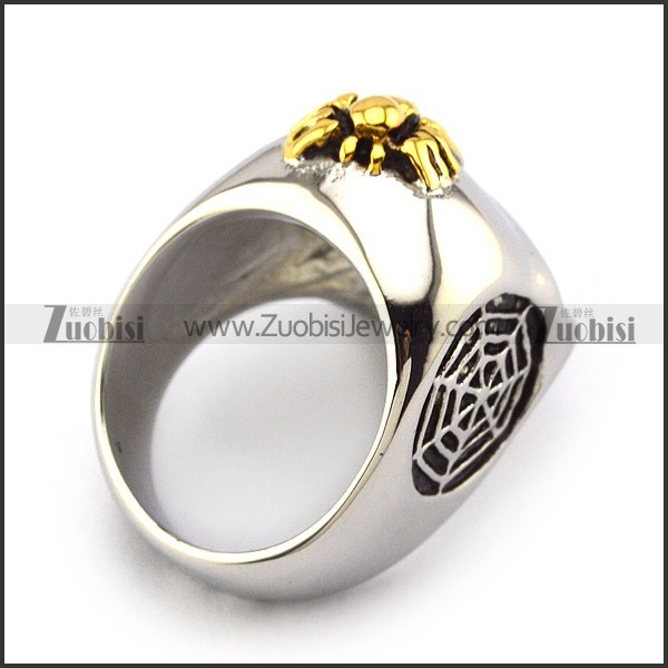 Gold Spider Steel Skull Ring r003963