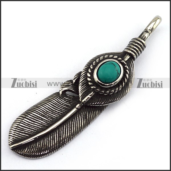 Retro Silver Stainless Steel Feather Pendant p002966