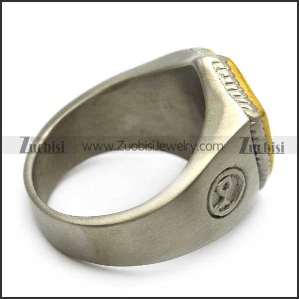 matte steel blank signet ring with golden shield face r005211