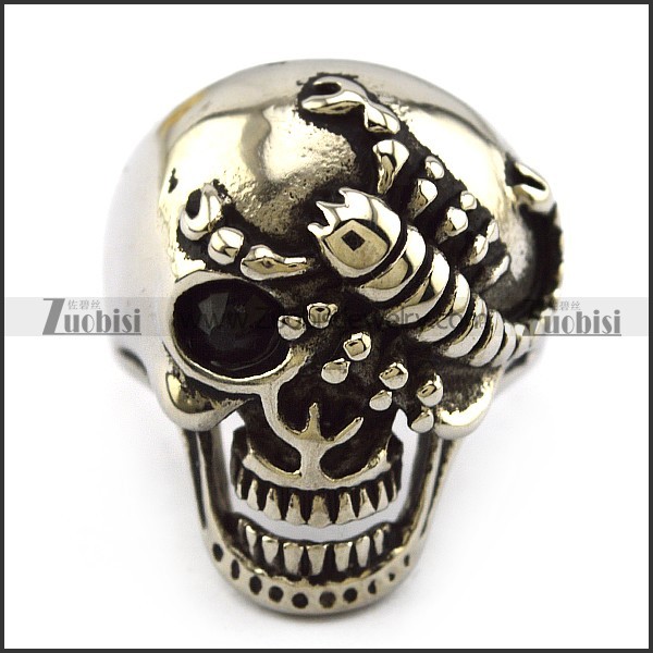 One Black Eye Silver Scorpion Stainless Steel Skull Ring r004319