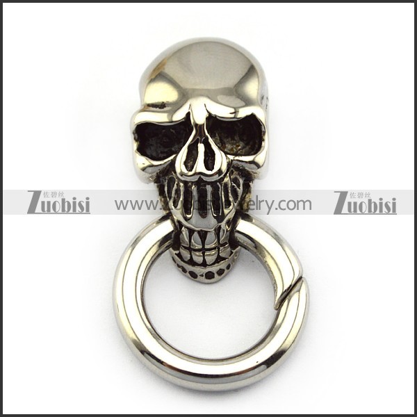 skull end cap and spring ring for round leather cord or chain a000346