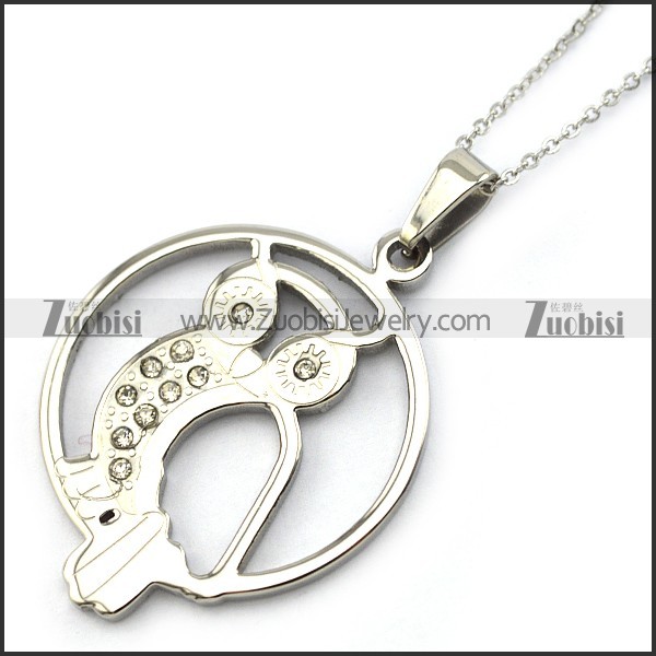 Stainless Steel Owl Necklace Chain with Rhinestones n001338
