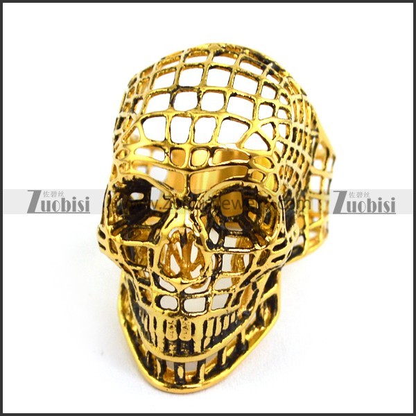 Gold Hollow Steel Skull Ring r003660