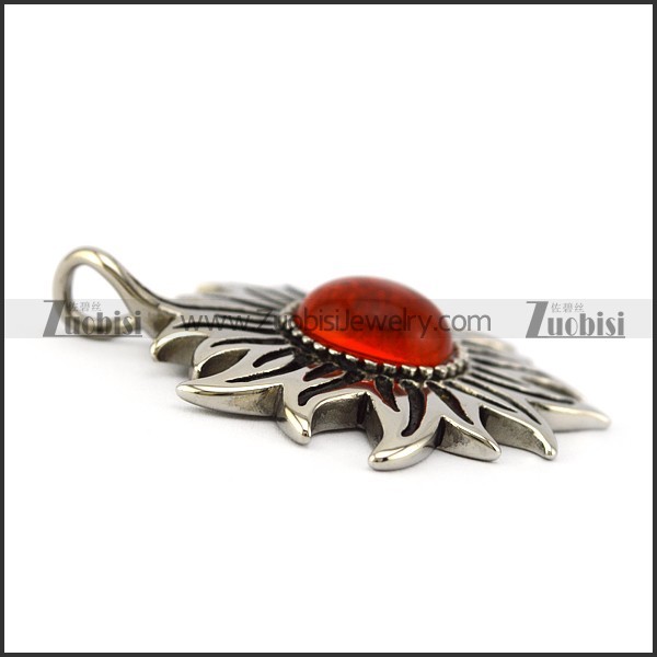 ruby stone sun shaped 316L stainless steel pendant for women p005714