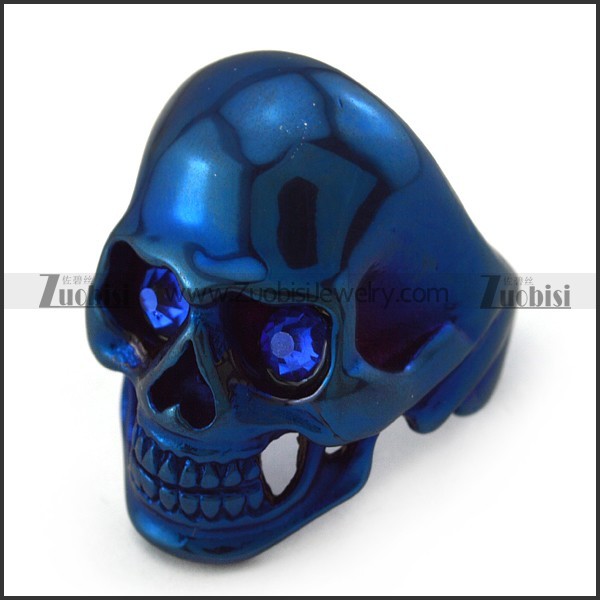 Blue Rhinestones Eyes Skull Ring in Blue Plating r004293