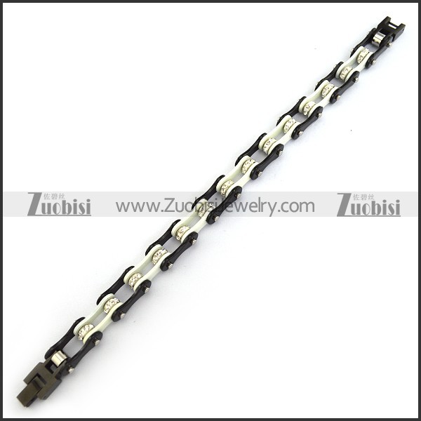 Dark Black and White Link Bracelet with Clear Crystals b005132