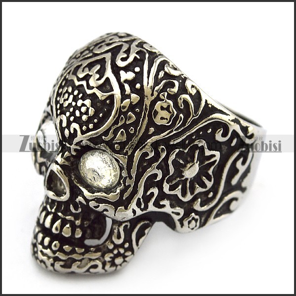 Clear Rhinestones Eyes Flower Skull Ring r004302