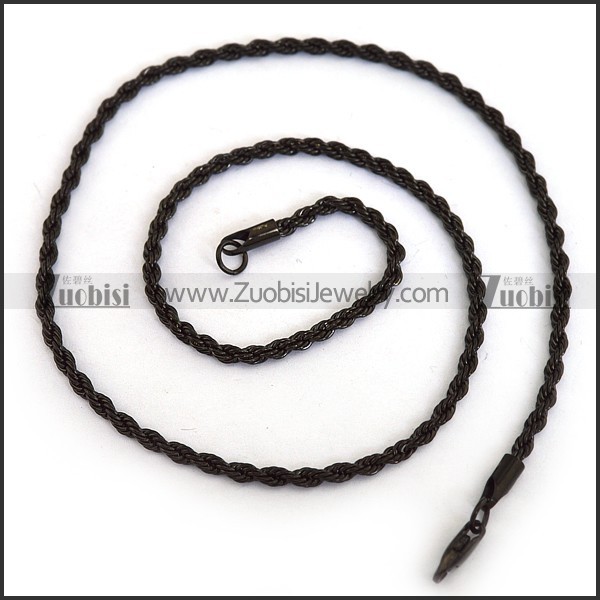 3mm Black Twisted Rope Chain Necklace n001398