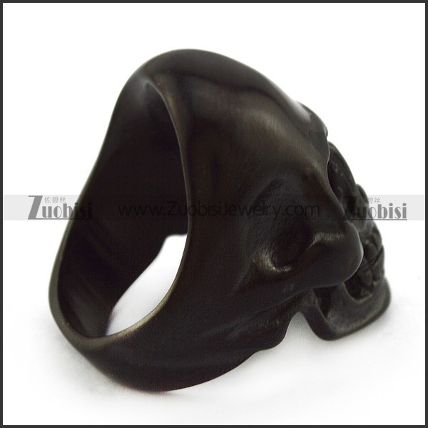 Dark Blue Rhinestones Eyes Black Skull Ring r004297