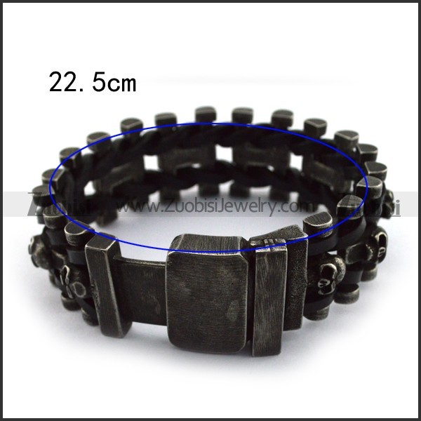 Antique Stainless Steel Skull Leather Bracelet b004614