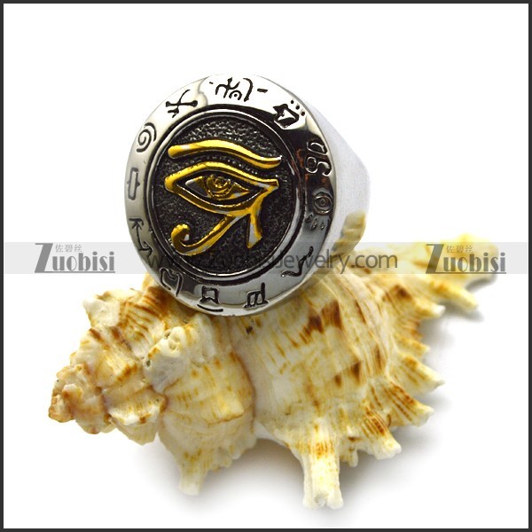stainless steel golden eye of horus ring r005195