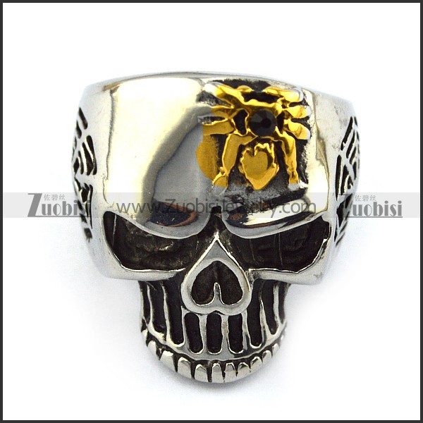 Cobweb Skull Ring with Golden Spider r004529