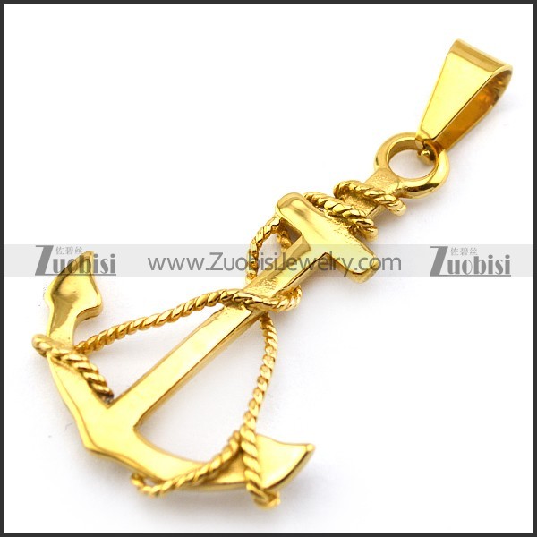 Big Yellow Gold Ship Anchor Pendant p004841