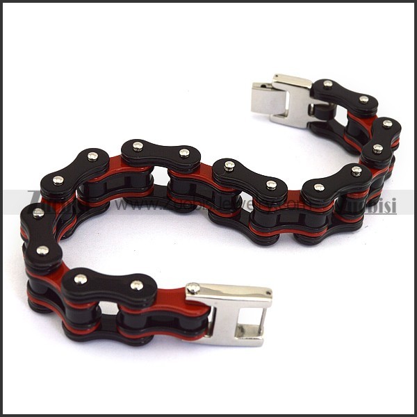 Red and Black Bike Chain Bracelet for Men b002829