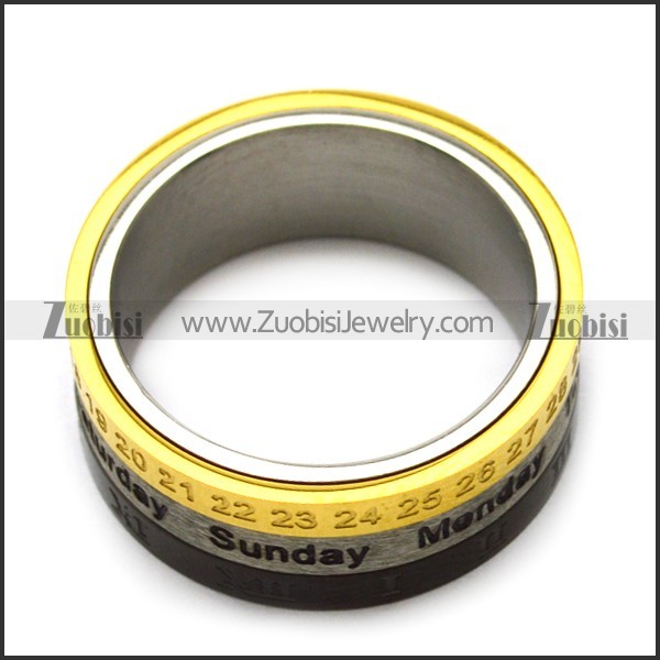 golden date silver week black roman numerals spinner ring r005169
