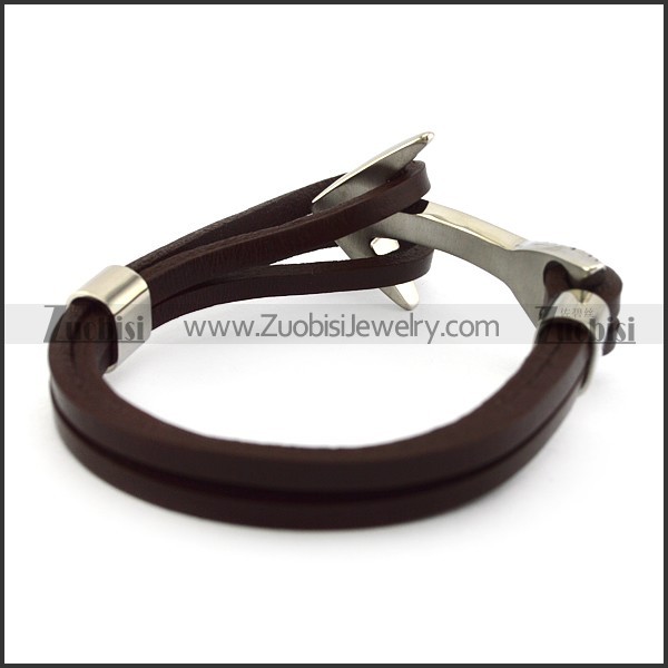 Stainless Steel Arrow Charm Brown Leather Bracelet b006141