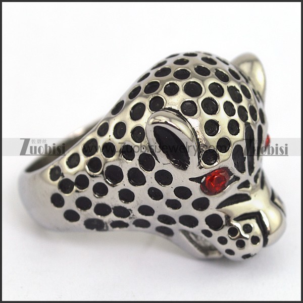 Stainless Steel Leopard Ring w Red Eye-r000359